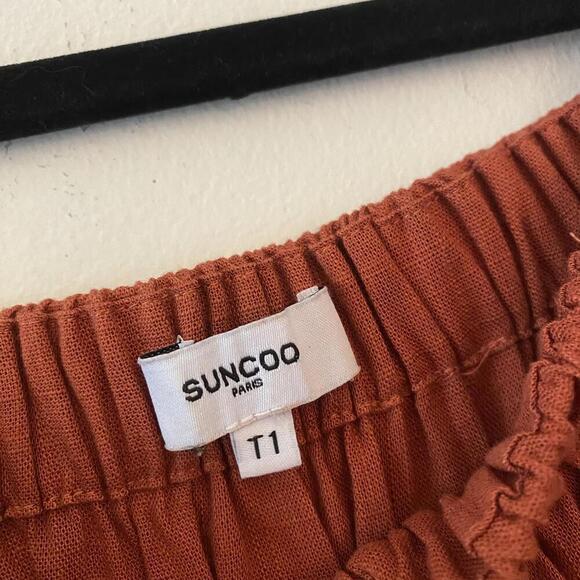 SUNCOO burnt orange long sleeve belted peasant dress - Picture 7 of 8